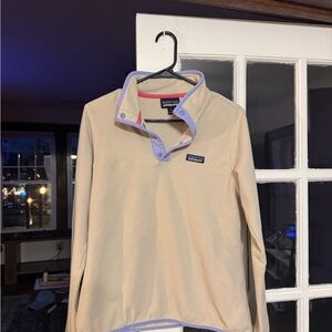Patagonia Cream Fleece Pullover with Lavender and Pink Trim